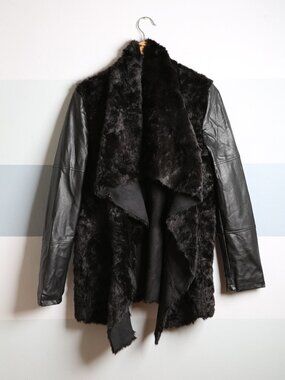 AQUA Faux Fur Black Waterfall Jacket | Size Small